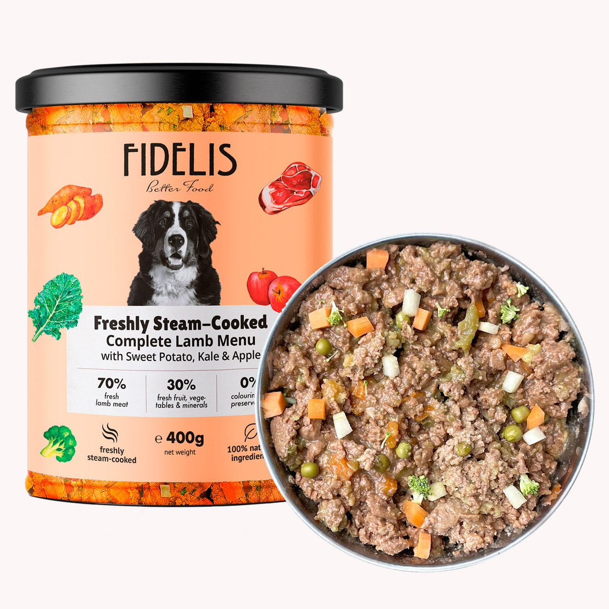 Fidelis Fresh Menu Lamb with Sweet Potato, Kale and Apple dog food jar