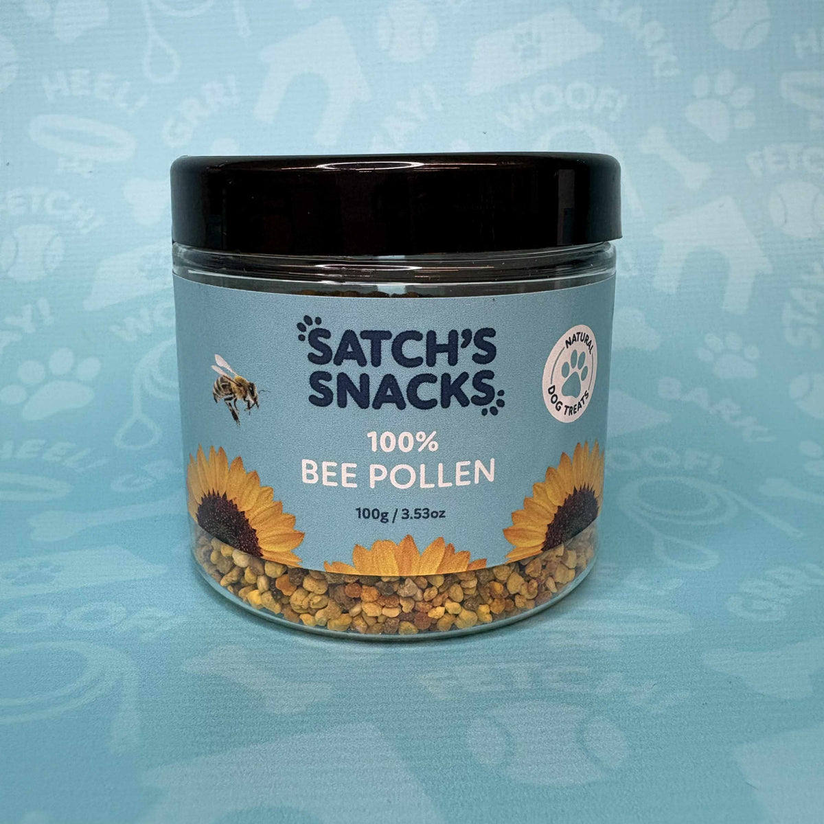 Satch's Snacks Bee Pollen 100g supplement jar for dogs