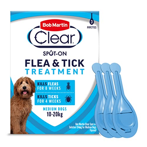 Bob Martin Clear Spot-On flea and tick treatment for medium dogs, 3 pipettes