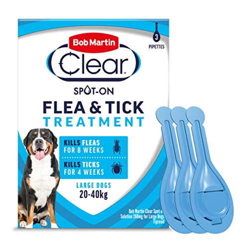 Bob Martin Clear Spot-On flea and tick treatment for large dogs, 3 pipettes