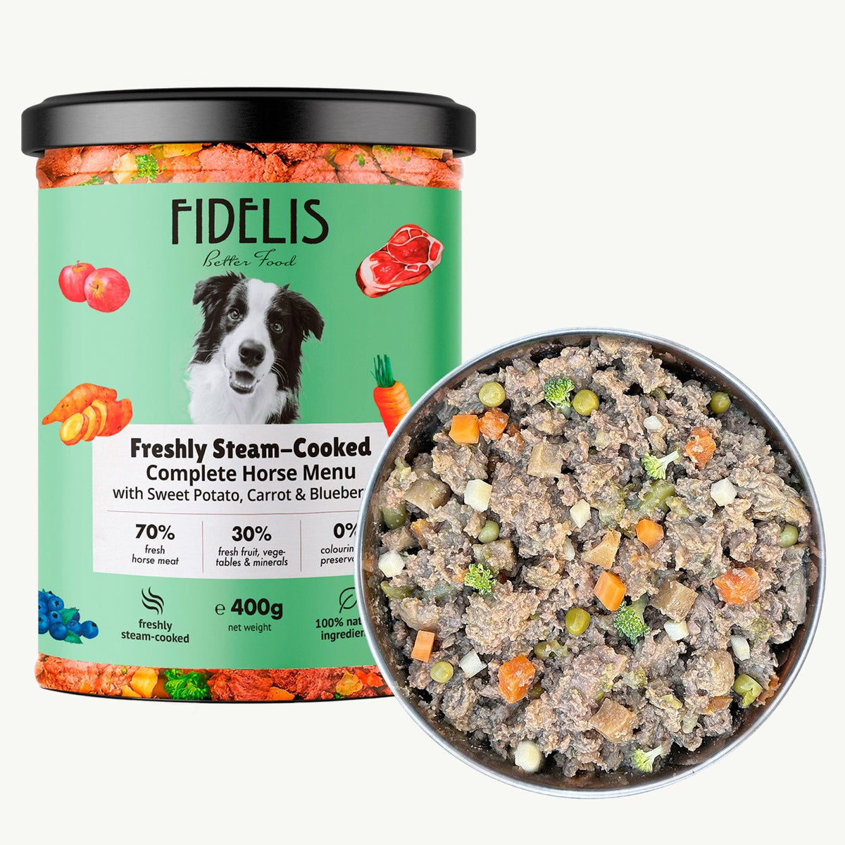 Fidelis Fresh Menu Horse with Sweet Potato, Carrot and Blueberries dog food jar
