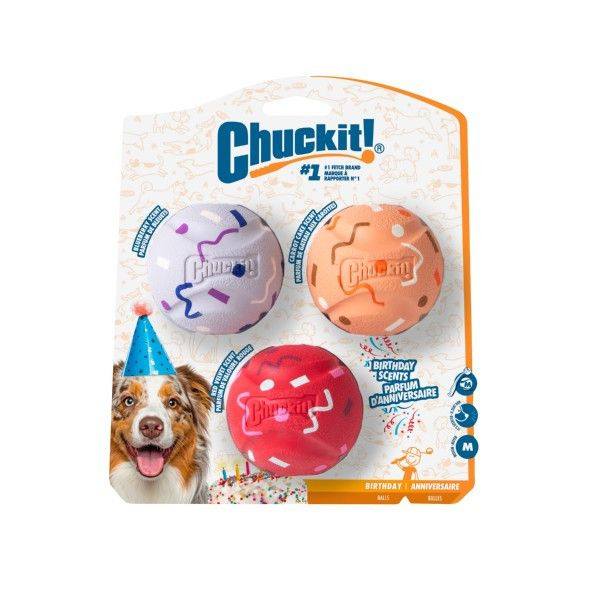 Chuckit Birthday Ball medium 3 pack for dogs